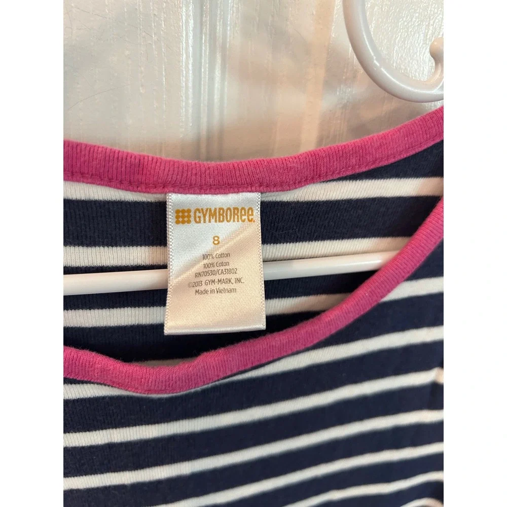 Gymboree Dress Navy Pink Striped Ruffle Tiered Cotton Short Sleeve Kids Size 8
